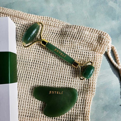 Esteli Aventurine Roller And Gua Sha Set In Dark Green