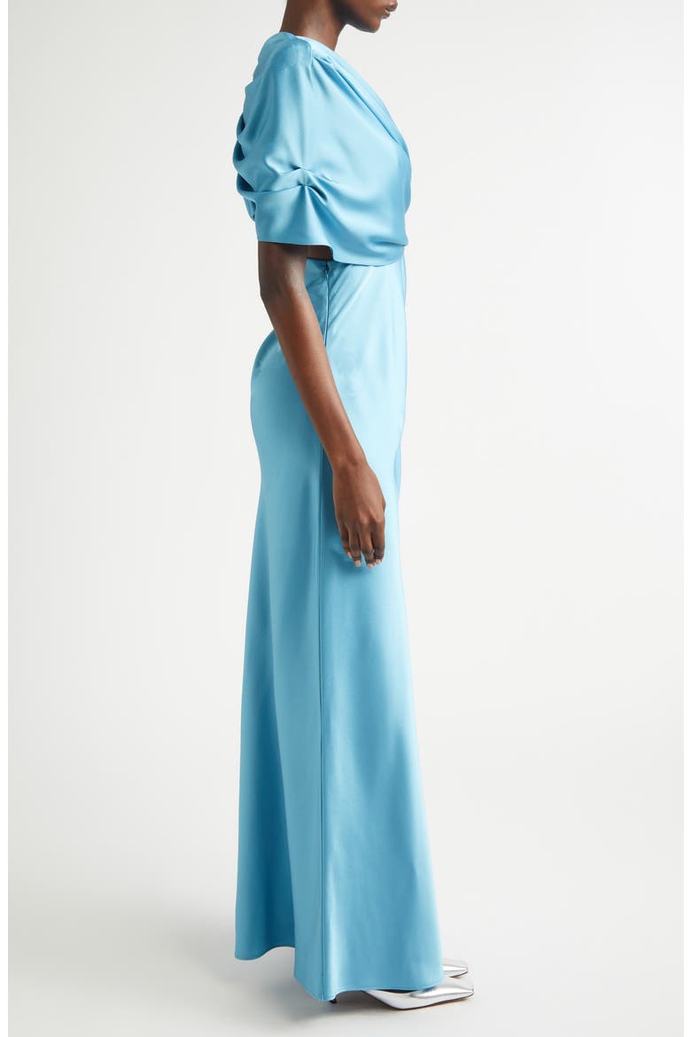 Draped Satin Cape Gown, Alternate, color, STEEL BLUE