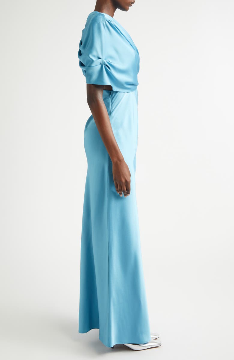 Stella McCartney Draped Satin Cape Gown, Alternate, color, Steel Blue