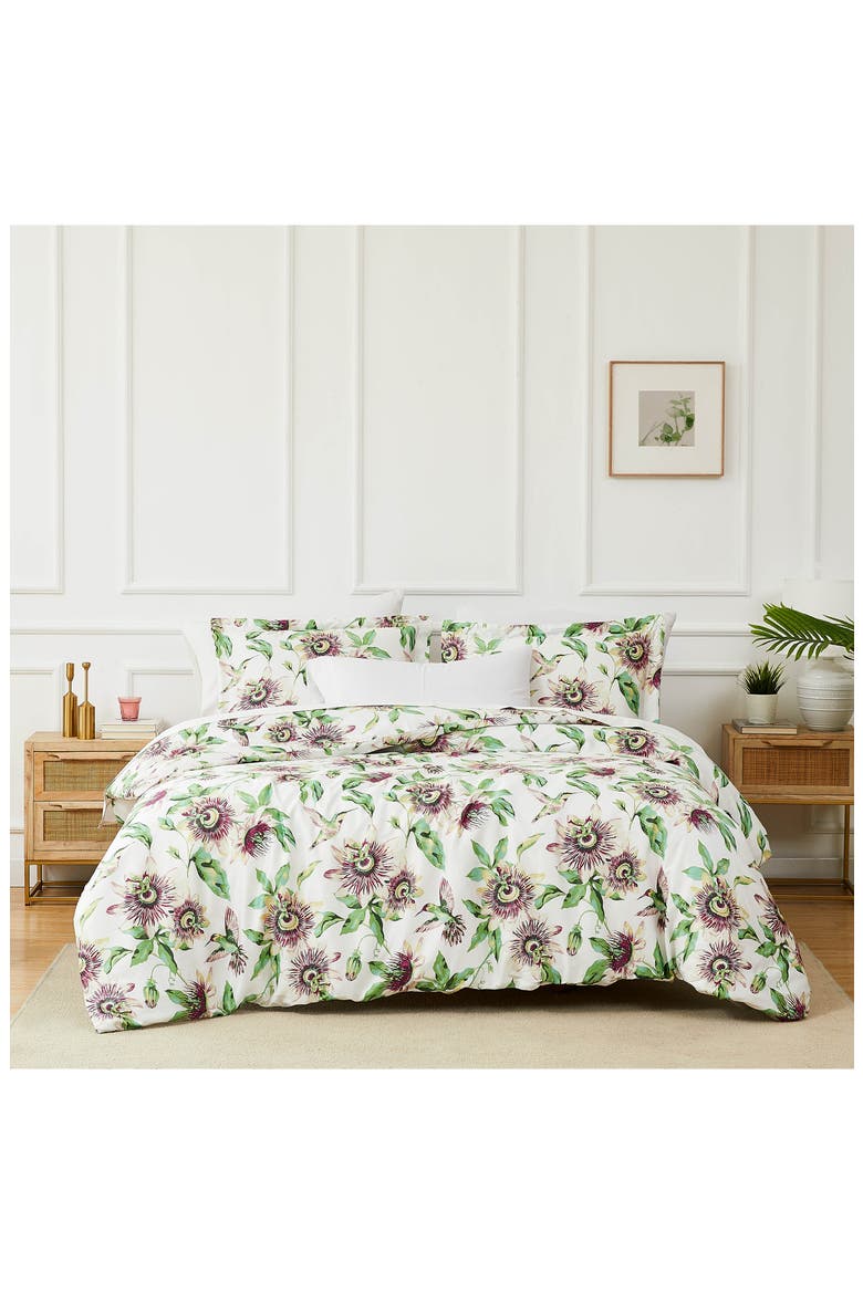 Duvet Cover & Pillow Sham Set, Alternate, color, WHITE/ GREEN