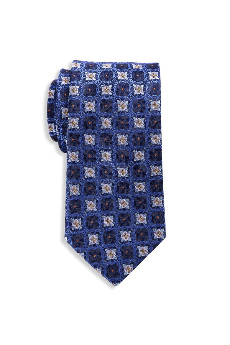 Big & Tall Floral Medallion Silk Tie, Main, color, BLUE