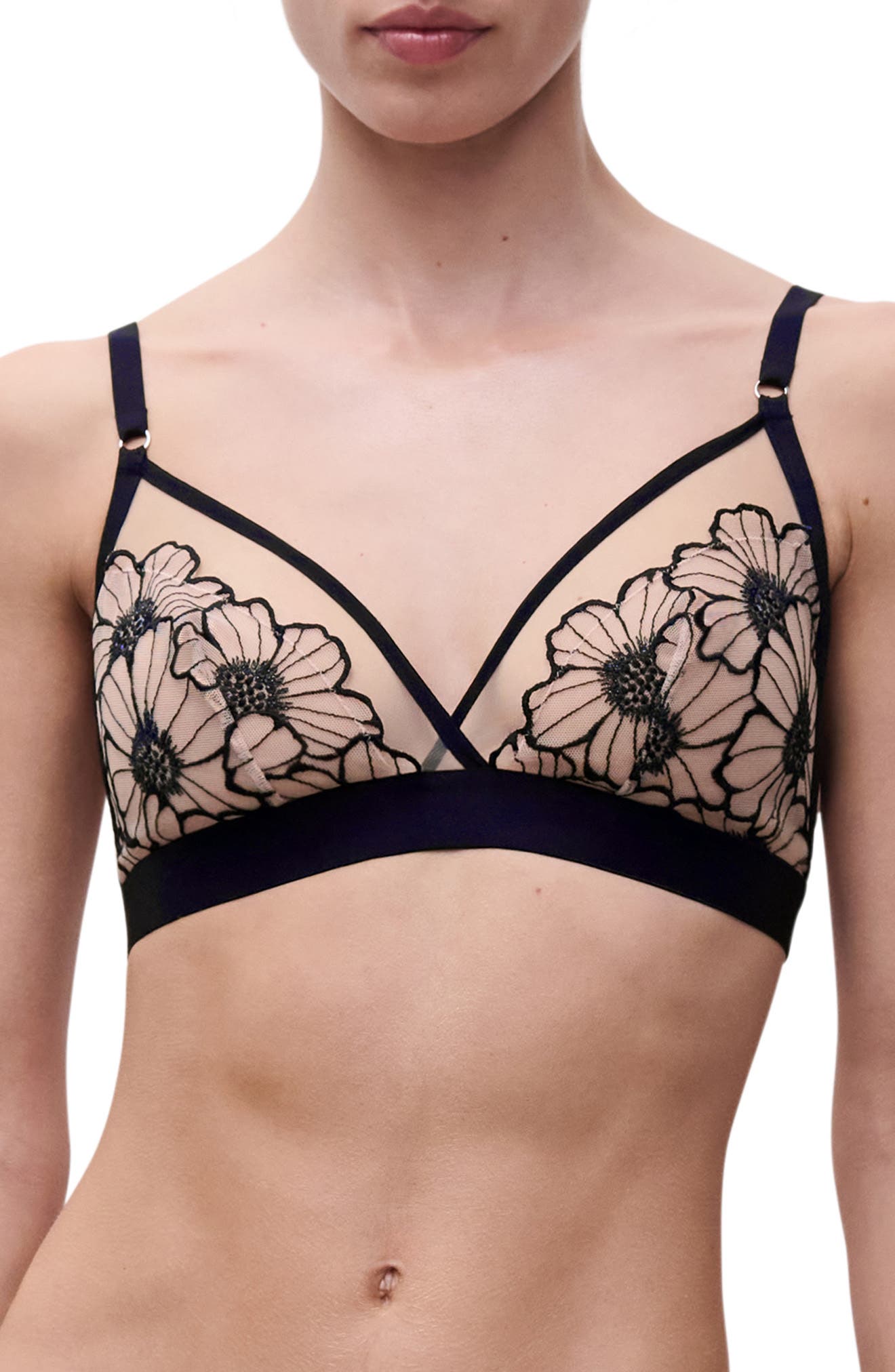 CHANTELLE PULP Embroidered Wireless Bra in Black/Rose 
