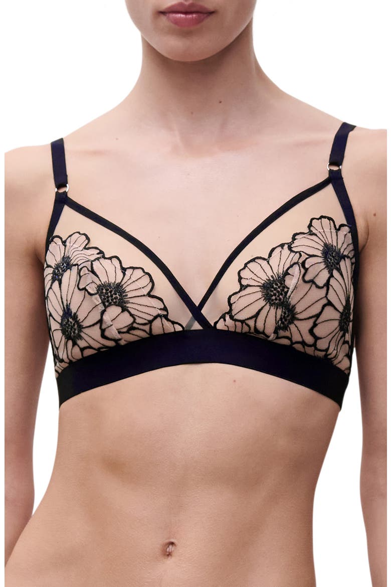 Embroidered Wireless Bra, Main, color, BLACK/ ROSE