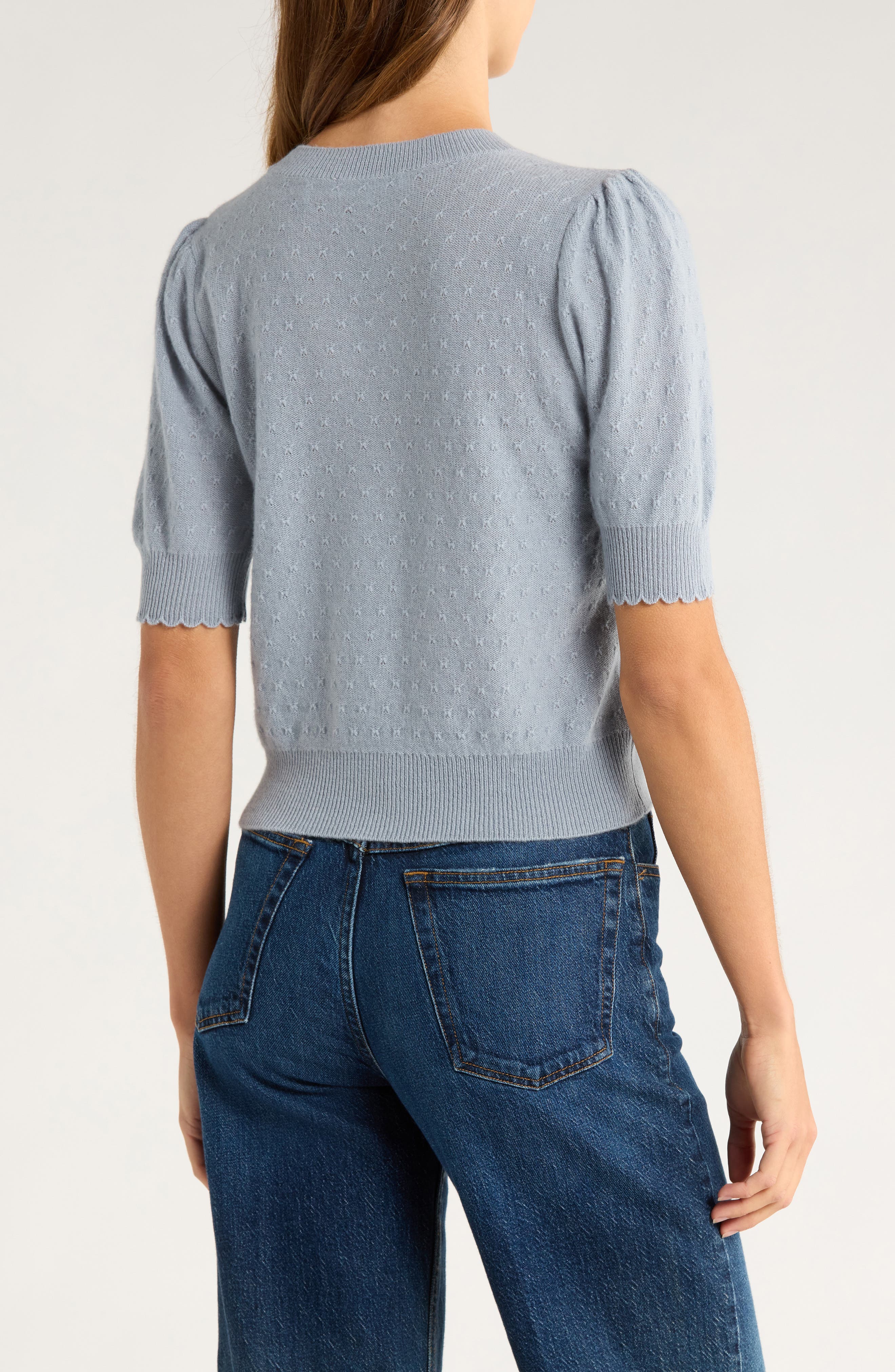Puff Sleeve Pointelle Cashmere Sweater - image 2