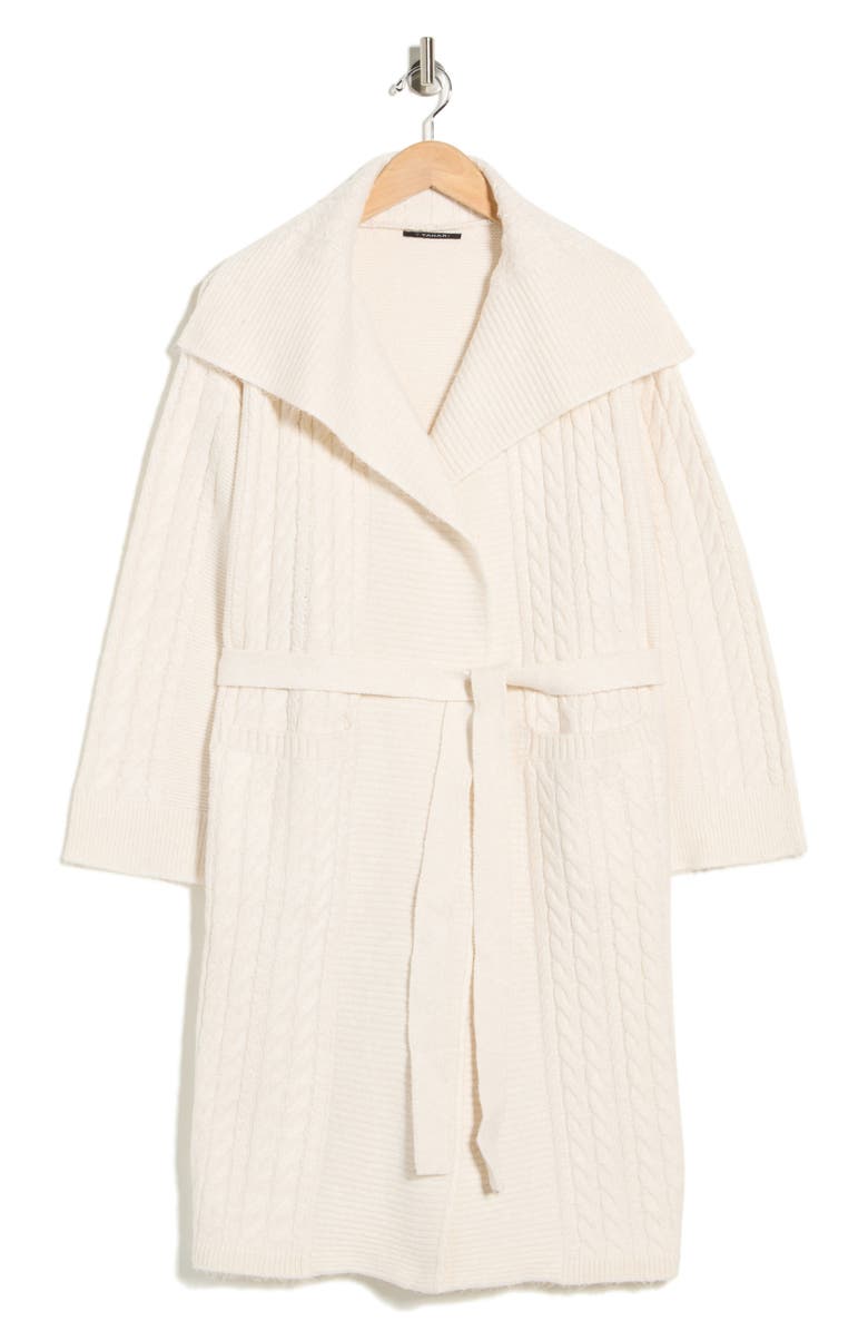T Tahari Braided Cable Duster Cardigan, Alternate, color, Cream White