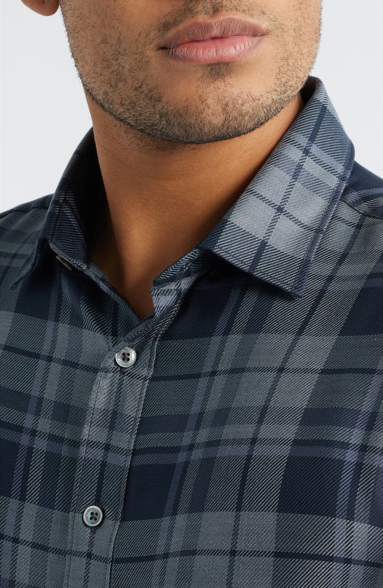 Bugatchi Julian Shaped Fit Plaid Cotton Twill Button-Up Shirt, Alternate, color, Anthracite