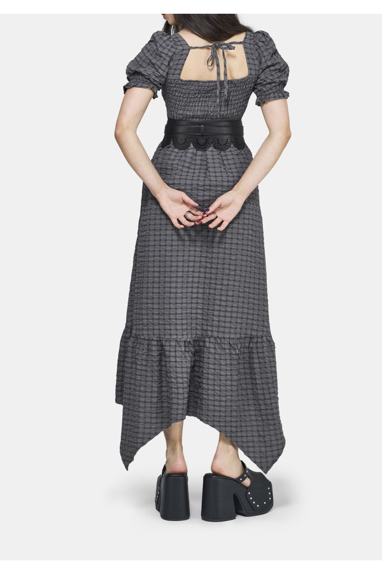 Nimira Check Handkerchief Hem Midi Dress, Alternate, color, Grey