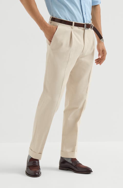 Cotton and virgin wool gabardine trousers with pleat