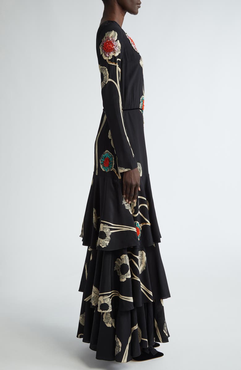 Johanna Ortiz Poesia de Paz Sequin Poppy One-Shoulder Silk Maxi Dress, Alternate, color, 