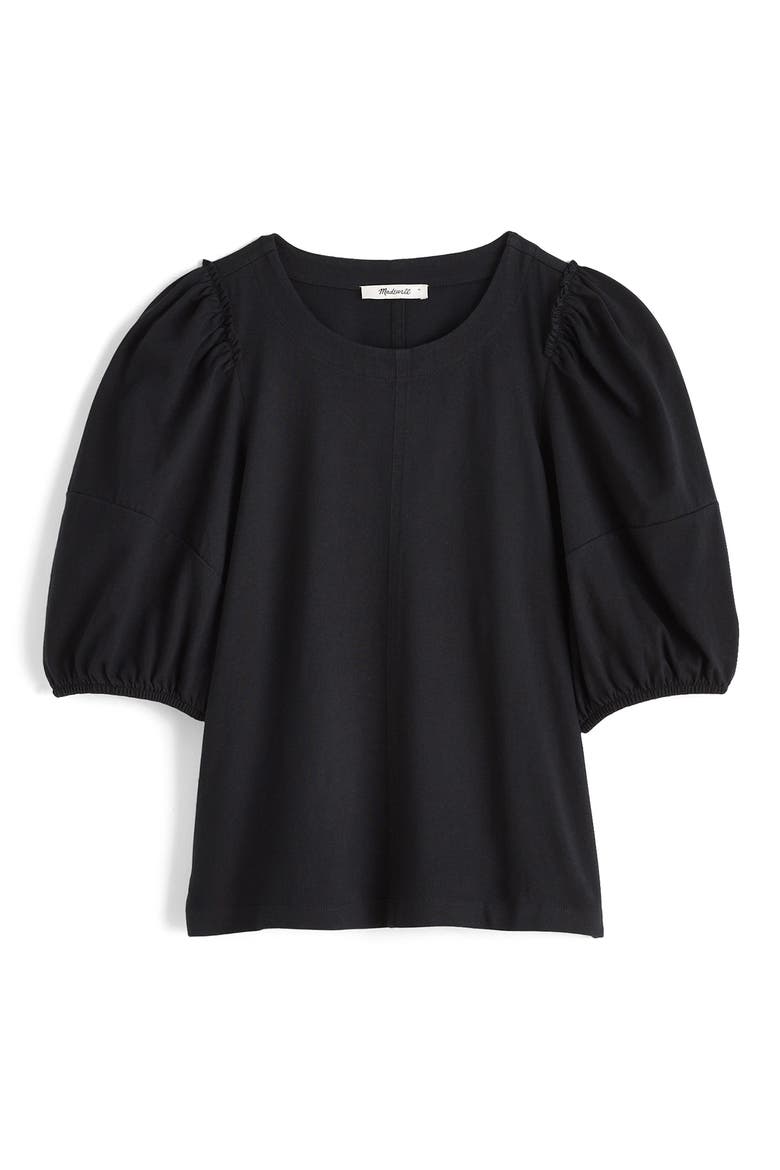 Puff Sleeve Cotton T-Shirt, Alternate, color, TRUE BLACK