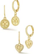 GLAZE JEWELRY Set of 2 Clover & Bow Drop Huggie Hoop Earrings