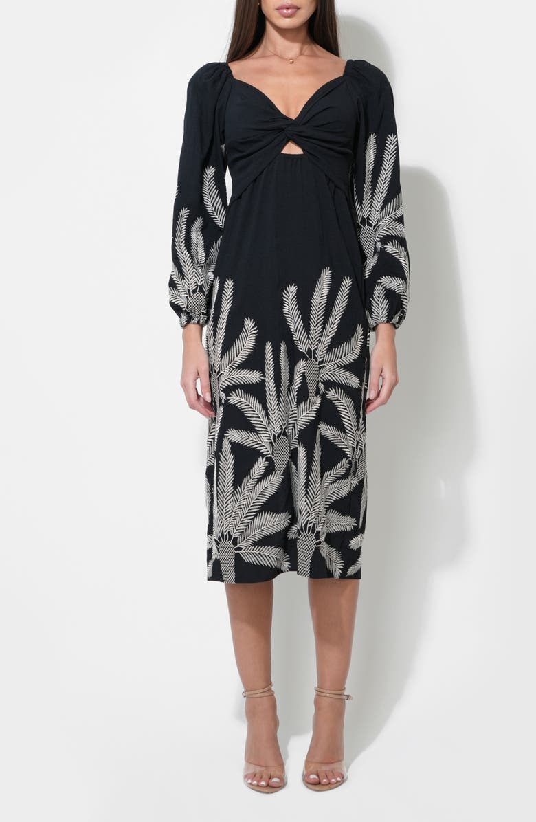 Adelyn Rae Jia Long Sleeve Embroidered Midi Dress, Alternate, color, Black