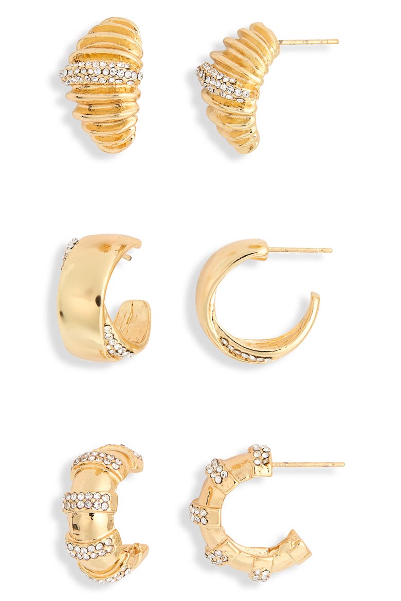 3-Pack Assorted Hoop Earrings, Main, color, GOLD