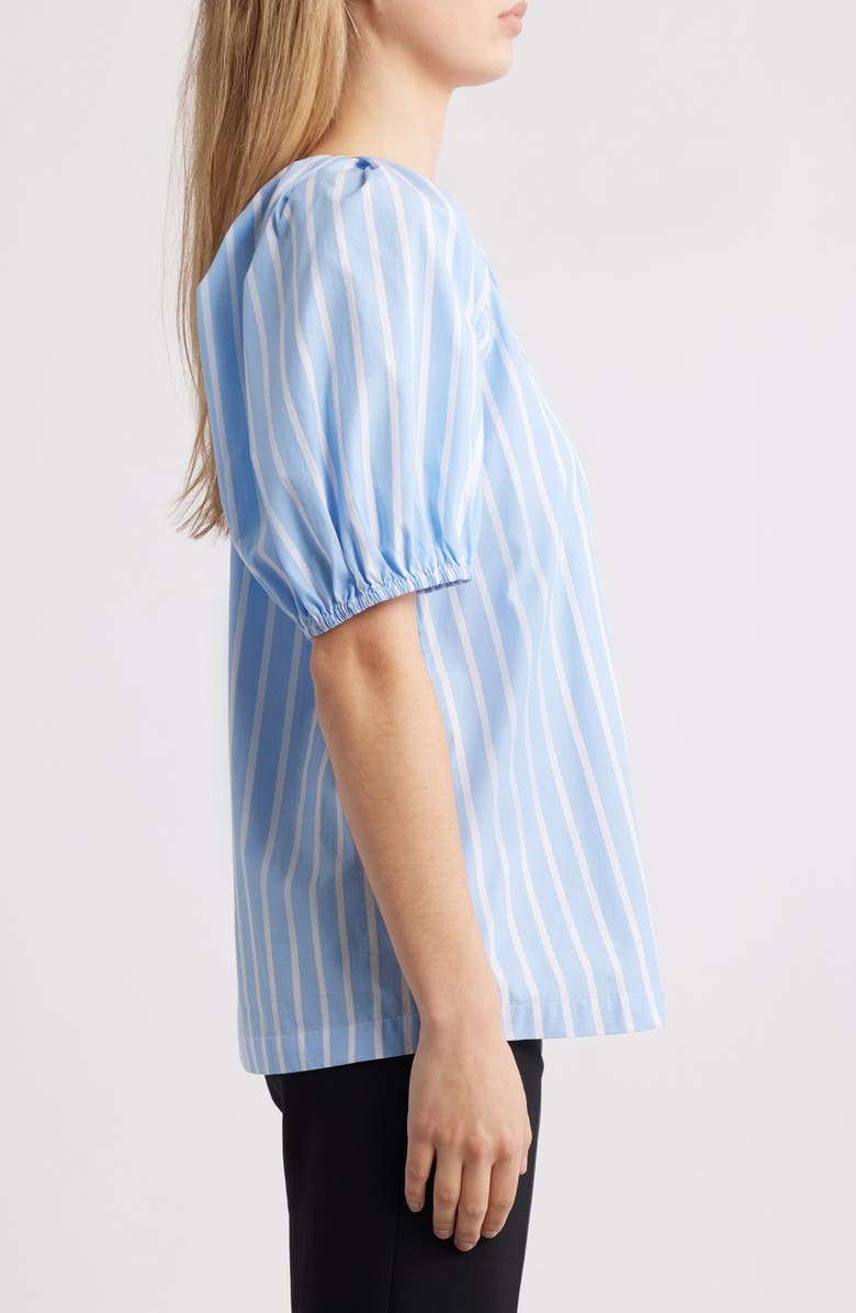 Anne Klein Stripe Puff Sleeve Cotton Top, Alternate, color, 