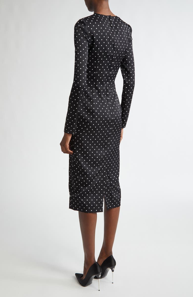 Dolce&Gabbana Polka Dot Long Sleeve Stretch Silk Midi Dress, Alternate, color, 