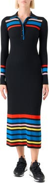 Akris punto Stripe Rib Long Sleeve Virgin Wool Polo Sweater Dress
