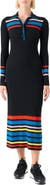 Akris punto Stripe Rib Long Sleeve Virgin Wool Polo Sweater Dress