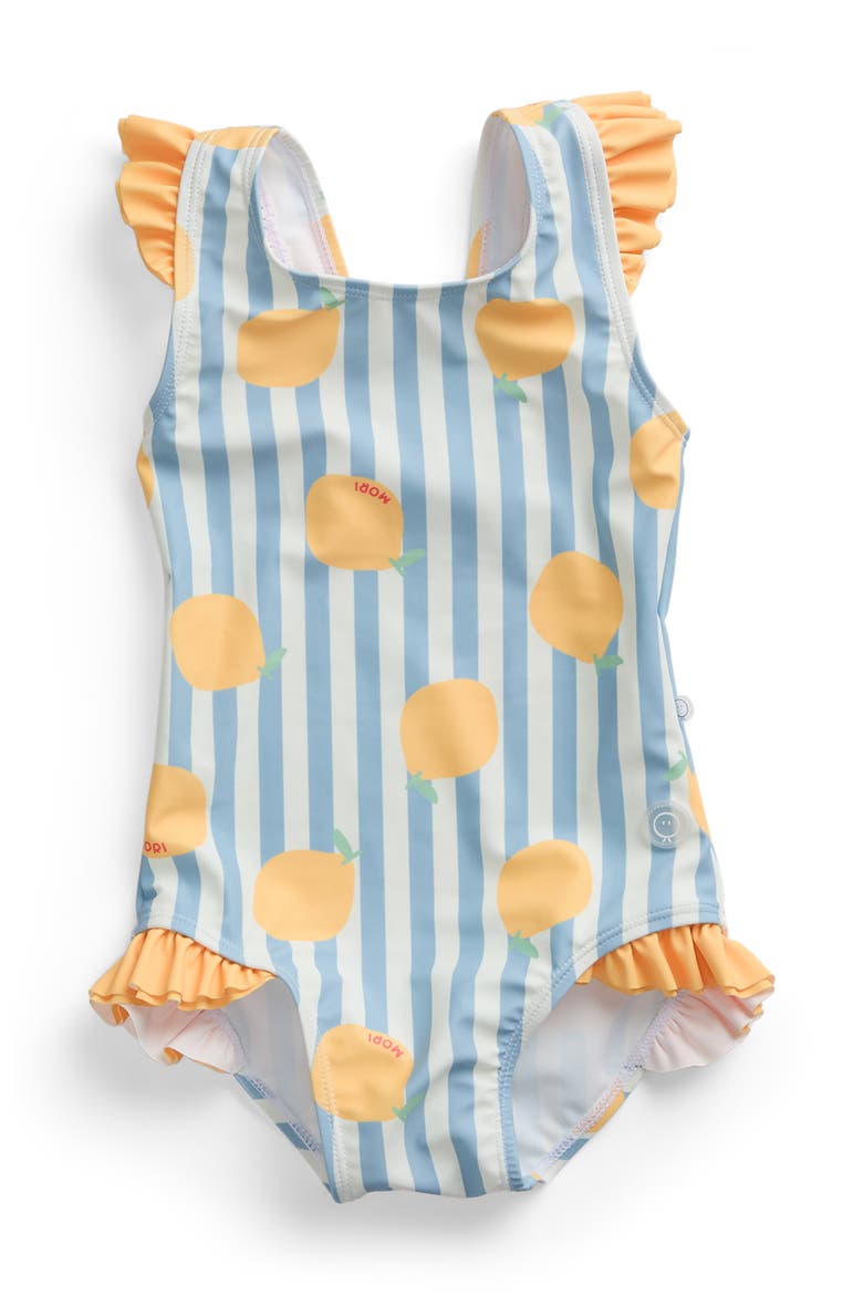 Frill Swimsuit, Main, color, Lemon & Blue Stripe