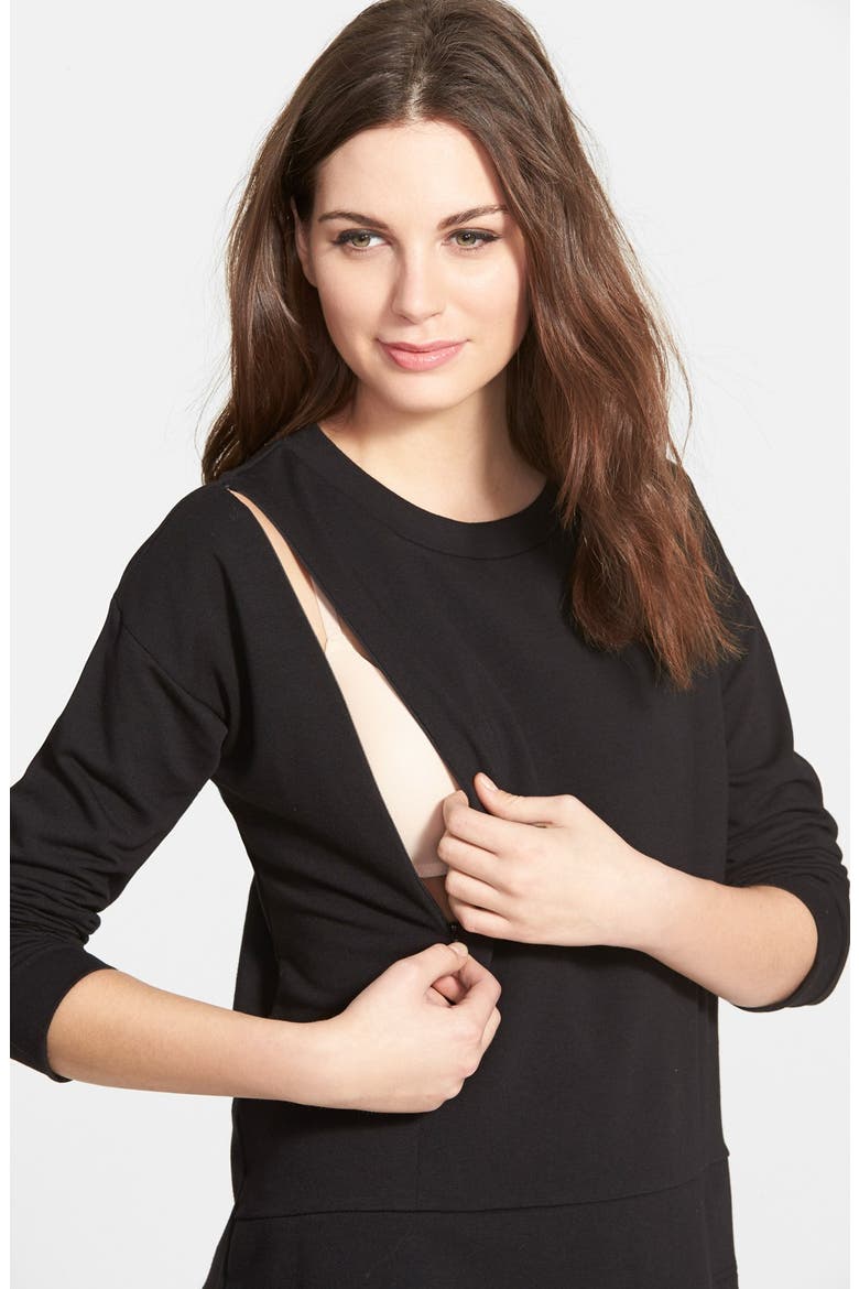 'Alex' Layered Look Maternity/Nursing Sweatshirt, Alternate, color, BLACK