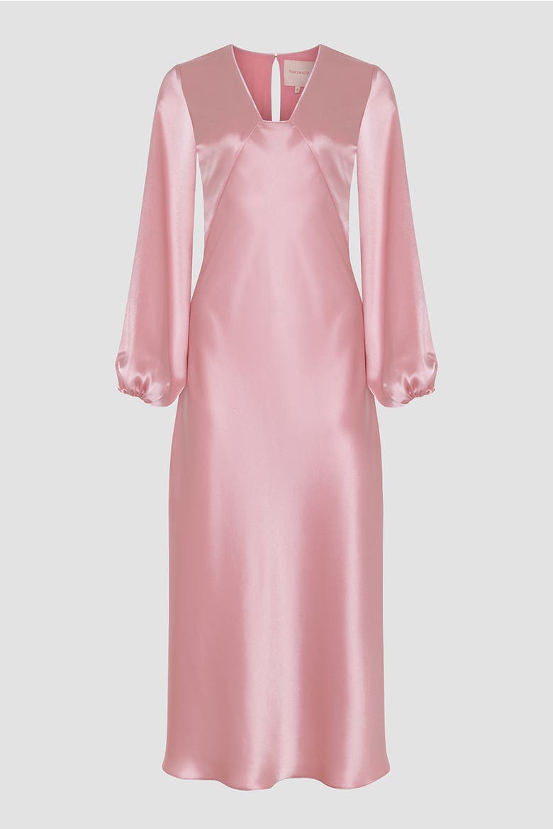 Amori Long Sleeve Satin Midi Dress, Alternate, color, Rose Clair