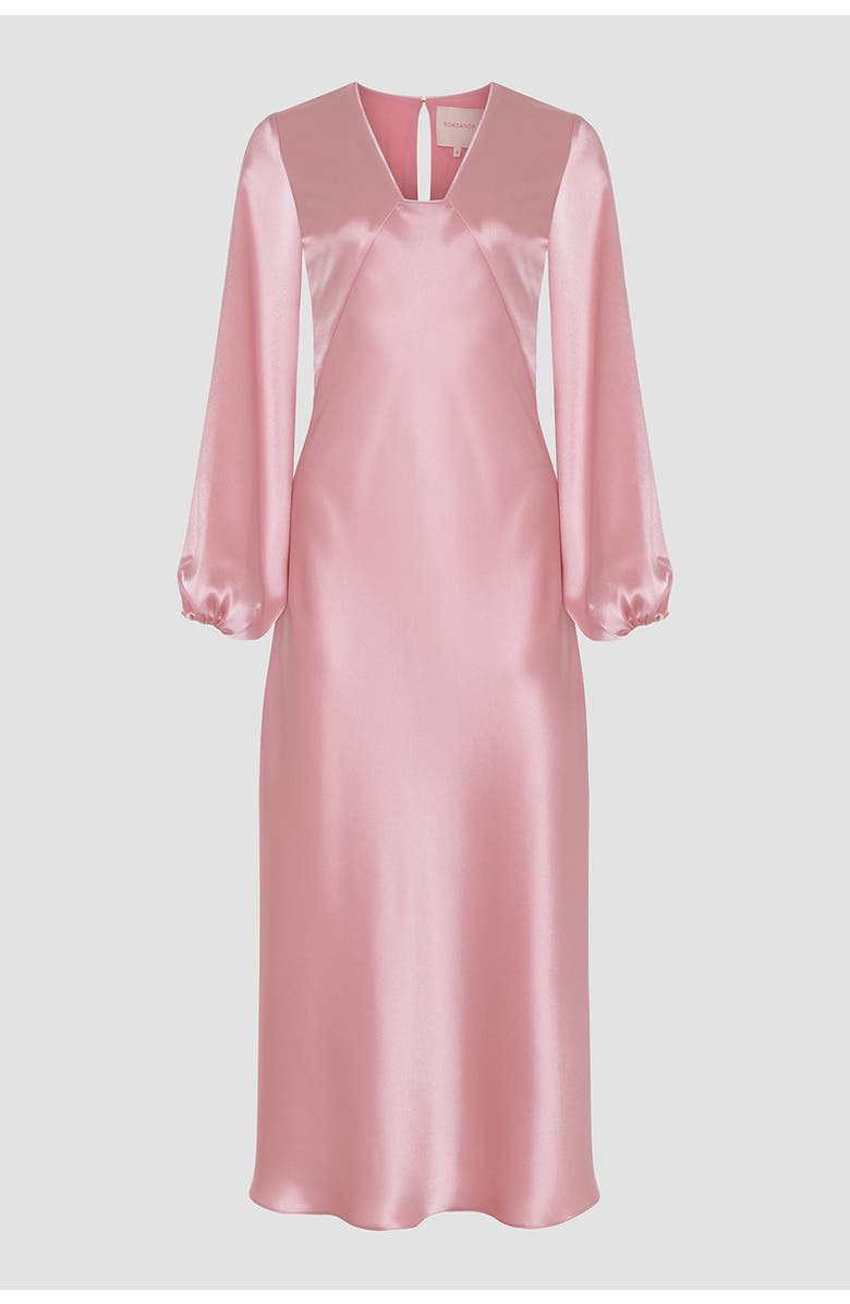 Roksanda Amori Long Sleeve Satin Midi Dress, Alternate, color, Rose Clair
