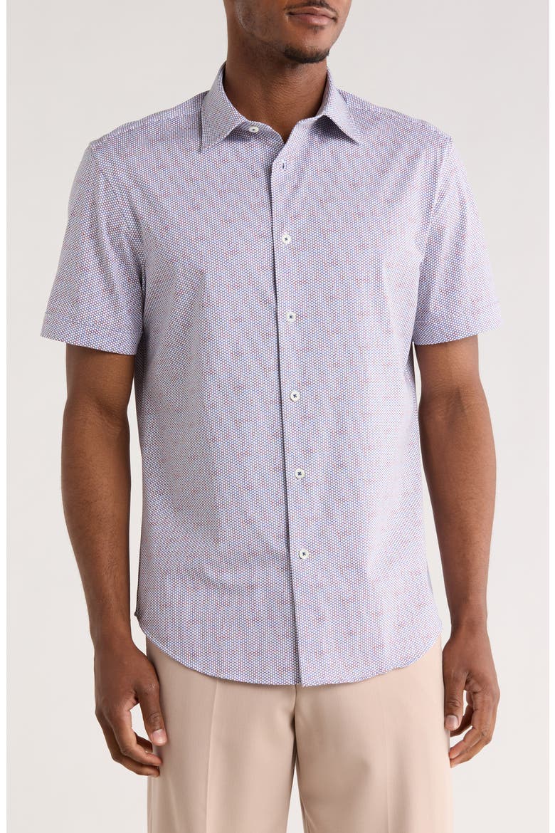 Short Sleeve Button-Up Shirt, Main, color, BERRY