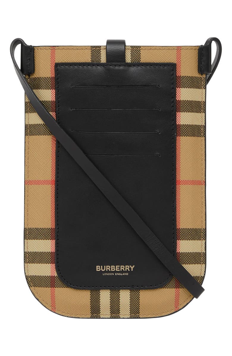 Burberry Anne Check Canvas & Leather Crossbody Phone Case, Alternate, color,