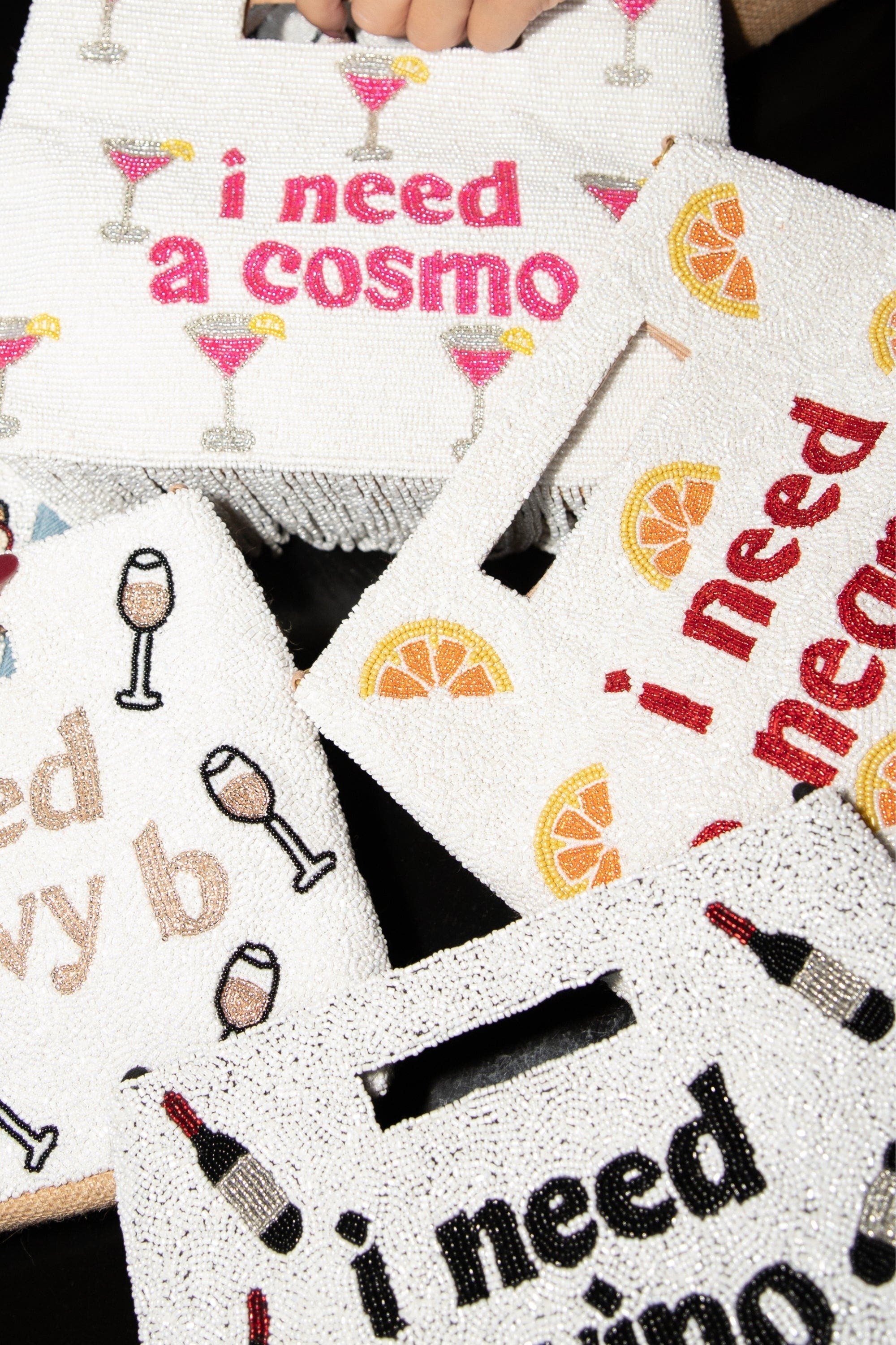 Island to East Side I Need a Cosmo Handle Pouch, Fringe, Alternate, color, White