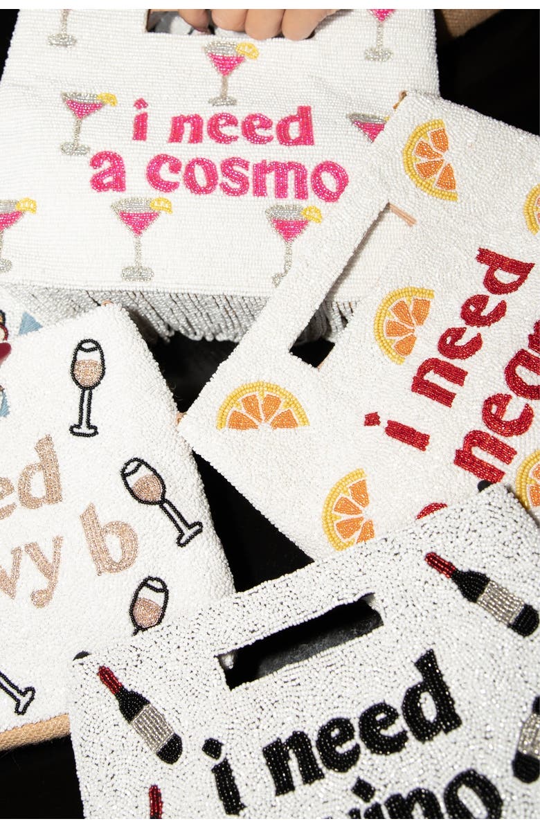 Island to East Side I Need a Cosmo Handle Pouch, Fringe, Alternate, color, White