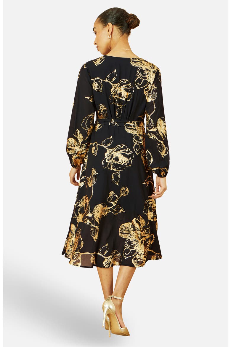 Foil Rose Print Midi Dress, Alternate, color, Black
