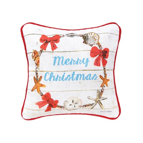 Merry Christmas Shell Wreath Printed & Woven Small/Petite Pillow, 8" x 8"
