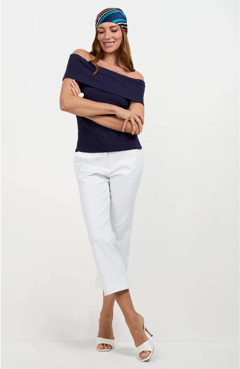 Trina Turk Ore Button-Hem Cropped Pant, Alternate, color, White