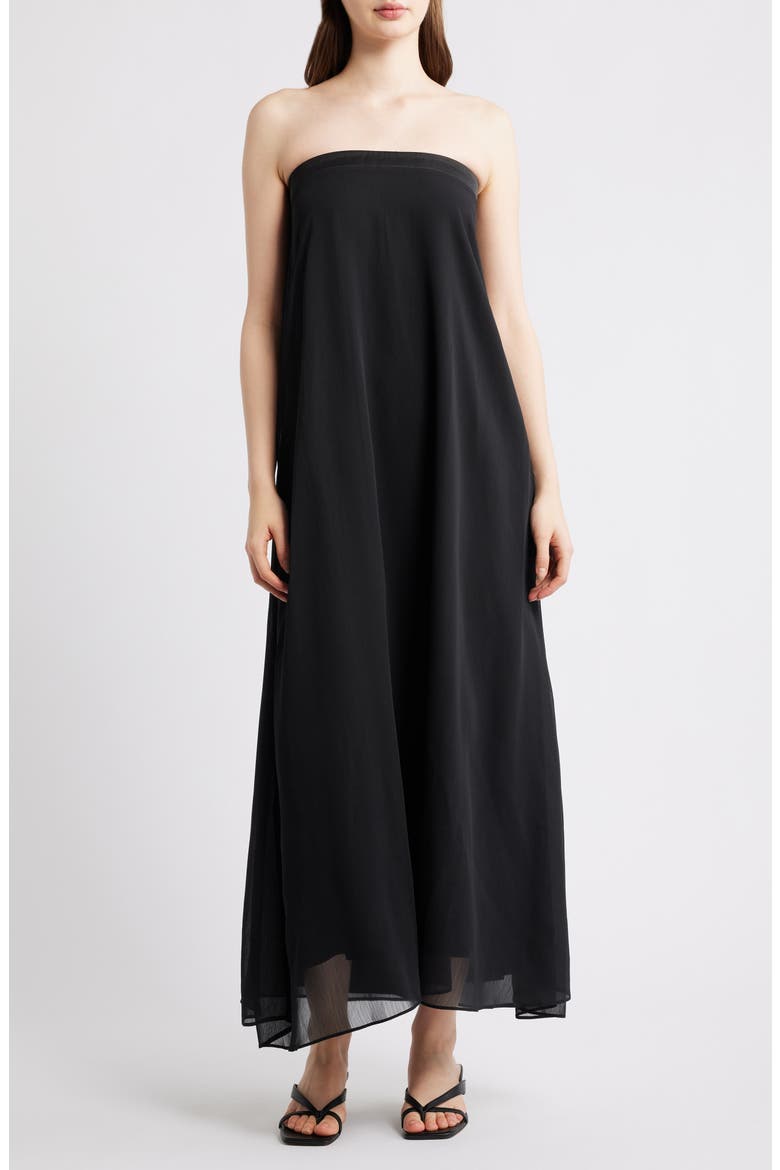 Amici Strapless Bow Back Maxi Dress, Main, color, BLACK