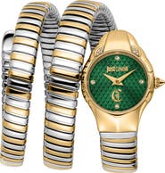 Just Cavalli Amanta Snake Wraparound Bracelet Watch, 22.5mm x 32.5mm