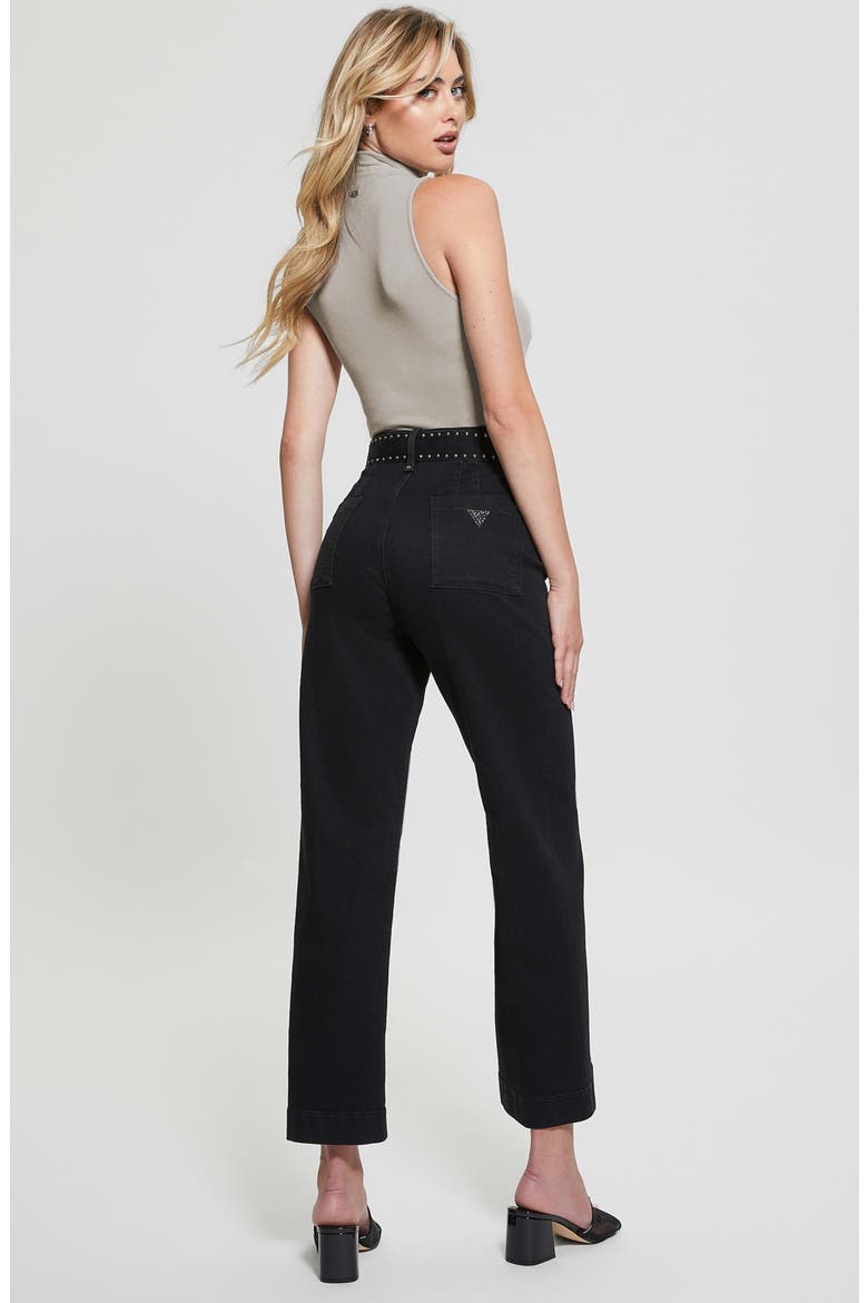 Dakota High Waist Belted Crop Wide Leg Jeans, Alternate, color, DEEPER BLACK