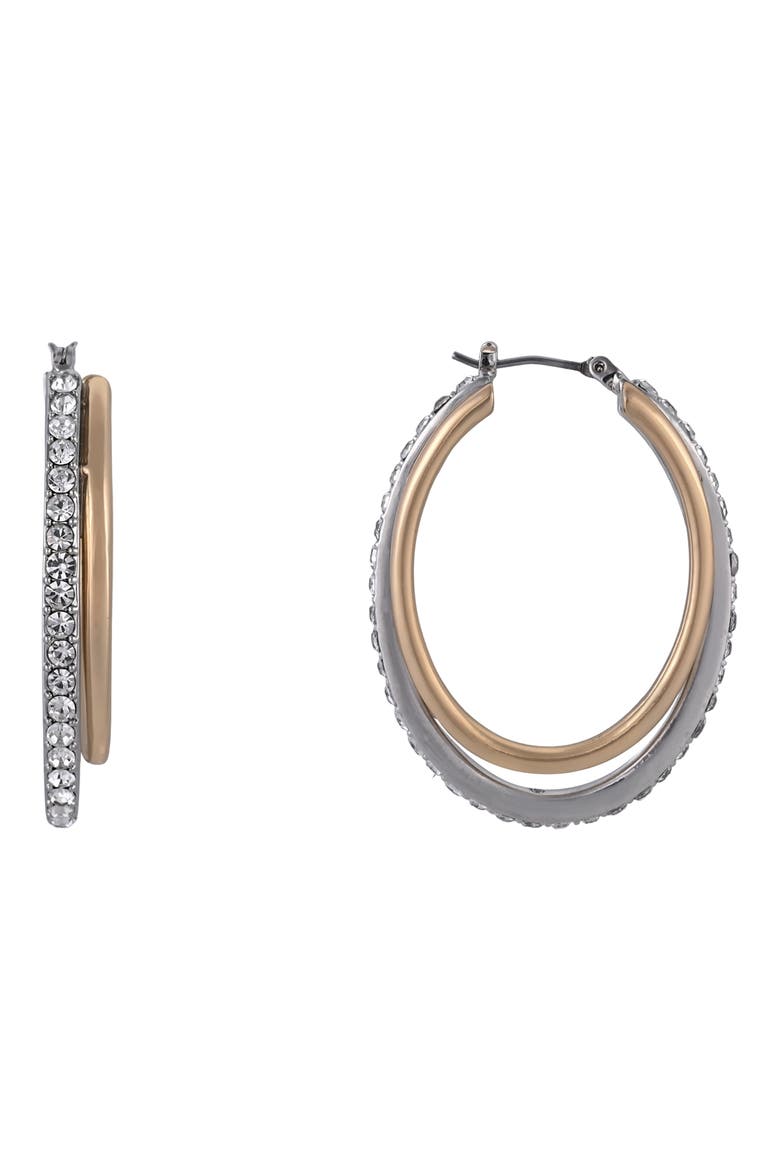 Mixed Metal Crystal Double Hoop Earrings, Main, color, GOLD-SILVER