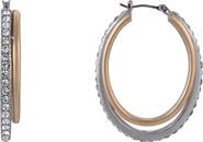 BADGLEY MISCHKA Mixed Metal Crystal Double Hoop Earrings