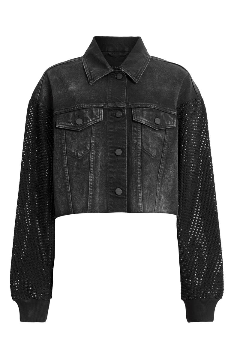 AllSaints Anders Beaded Sleeve Detail Denim Trucker Jacket, Alternate, color, 