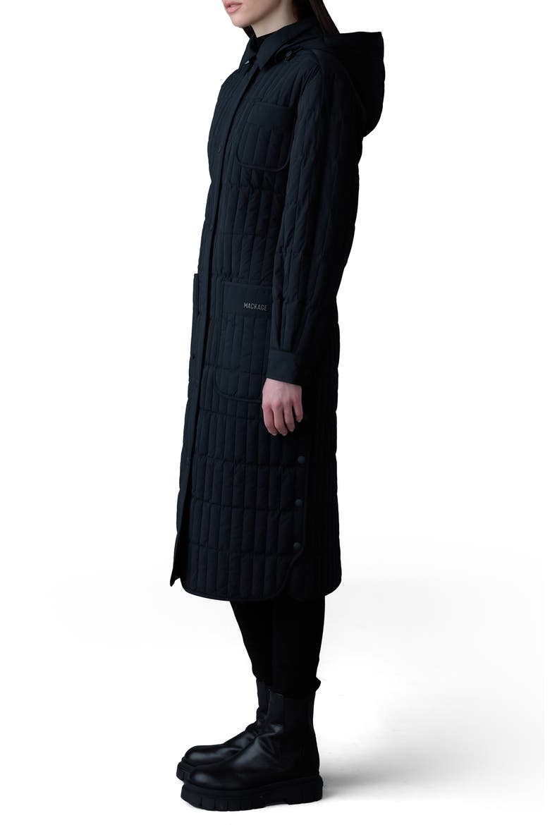 Tadoka Down & Feather Long Hooded Coat, Alternate, color, BLACK