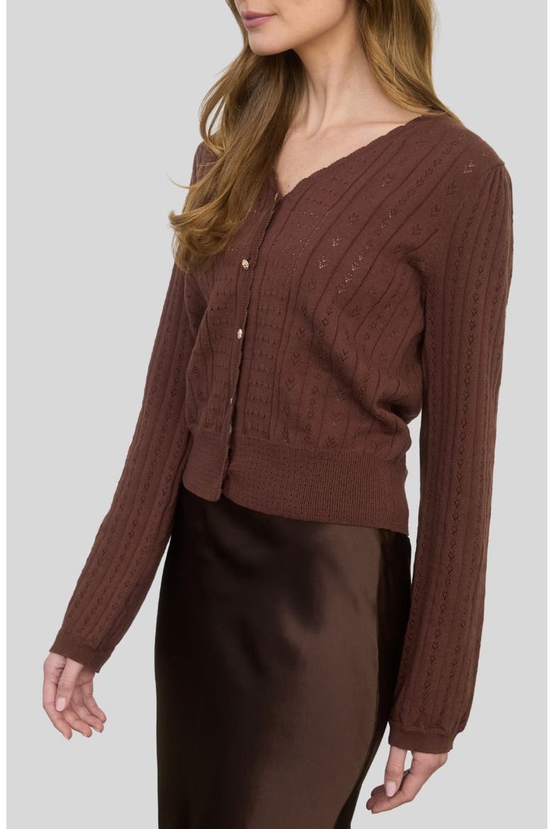 Pointelle Cotton Cardigan, Alternate, color, BROWN