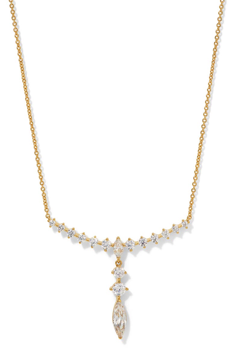 Cassi Cubic Zirconia Frontal Necklace, Main, color, GOLD