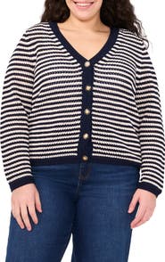 CeCe Stripe Open Stitch Cardigan