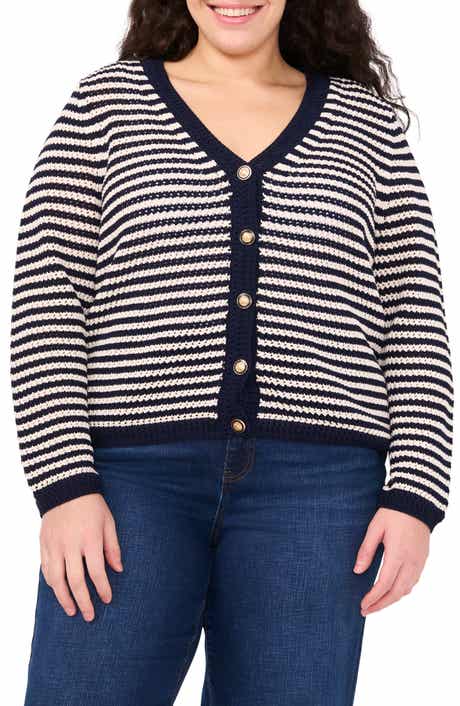 CeCe Stripe Open Stitch Cardigan