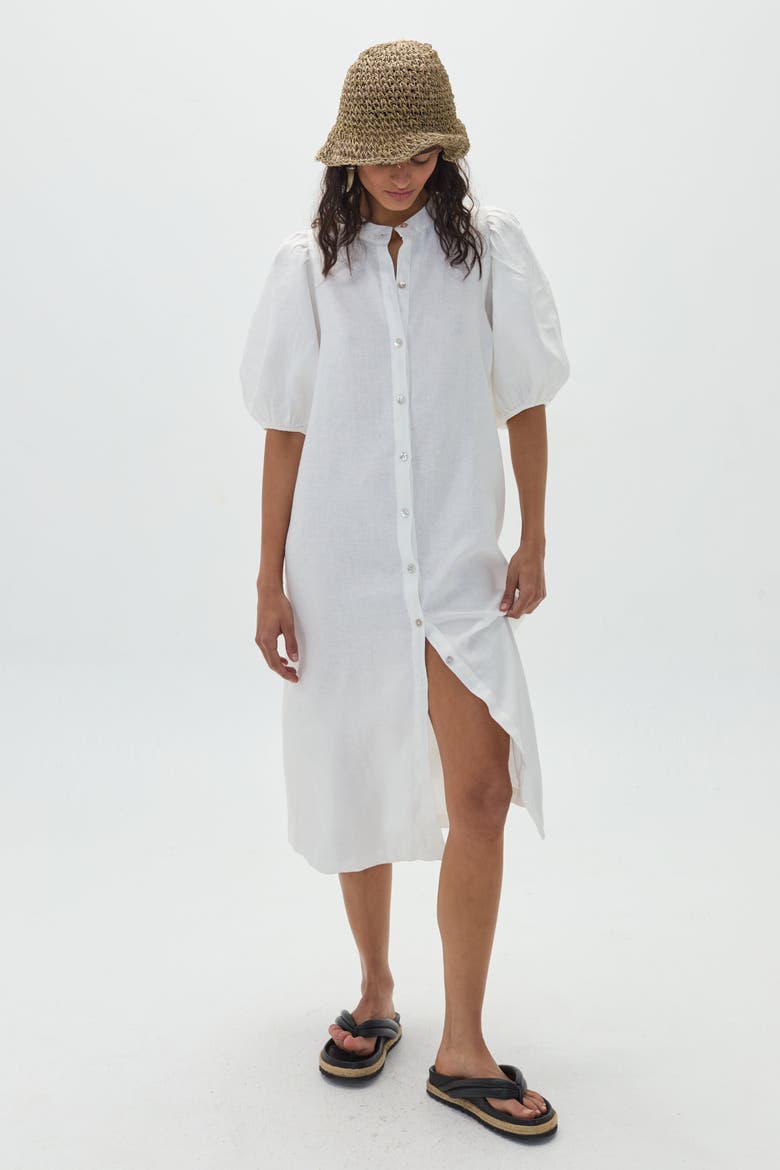 Bubble Linen Dress, Alternate, color, Off White
