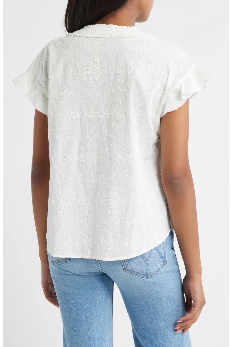 Embroidered Split Neck Top, Alternate, color, WHITE