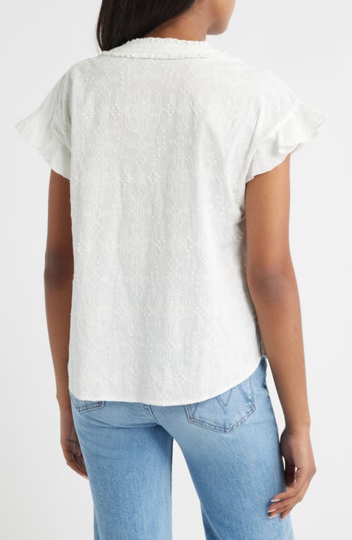 Wit & Wisdom Embroidered Split Neck Top In White