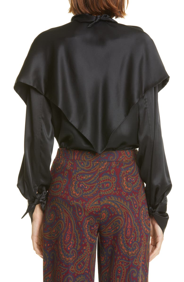 Rosetta Getty Drape Scarf Silk Blouse, Alternate, color, 