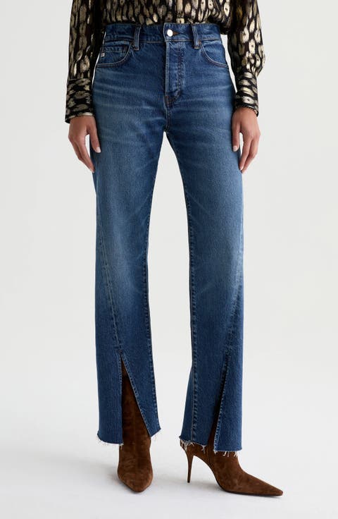 Sydney High Waist Raw Hem Straight Leg Jeans