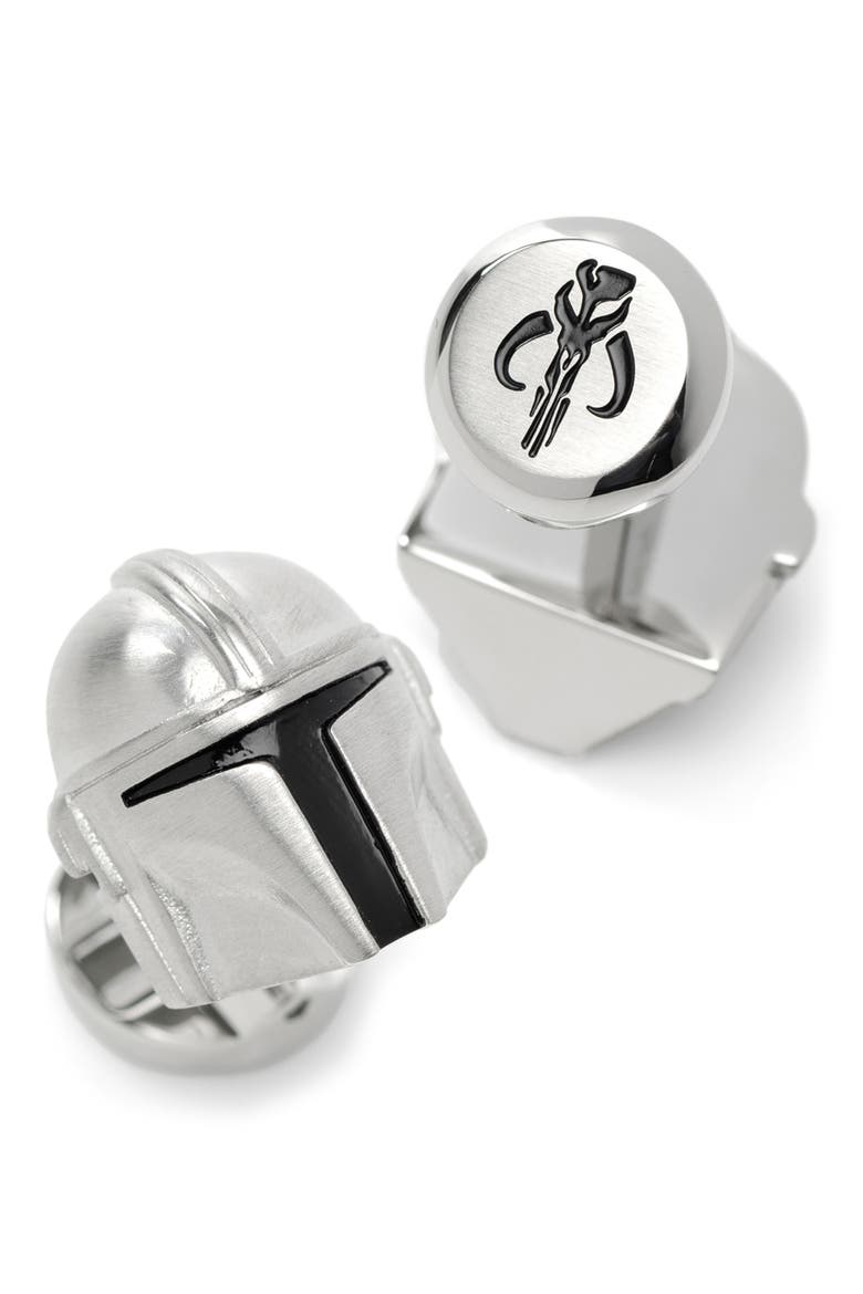 3D Mandalorian Cuff Links, Alternate, color, SILVER
