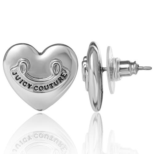 Juicy Couture Heart Stud Earrings With Iconic Logo In Silver